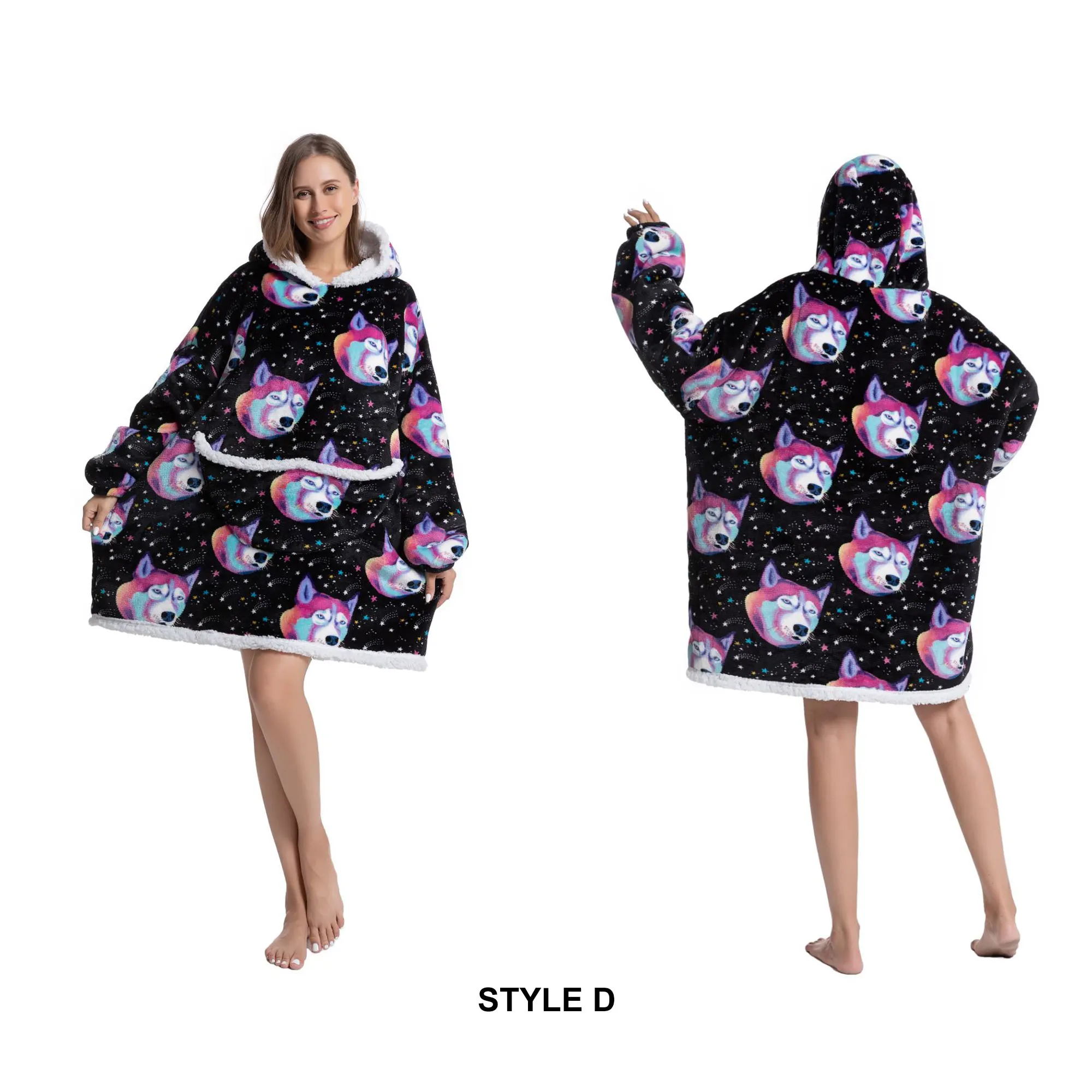 Cozy Sherpa Fleece Oversized Wearable Blanket Hoodie – Warm and Plush Hooded Sweatshirt