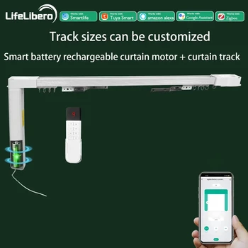 LifeLibero Tuya Zigbee Battery Smart Curtain Motor Kit Automatic System Electric Curtain Rail Track Set Support Alexa Smart Life