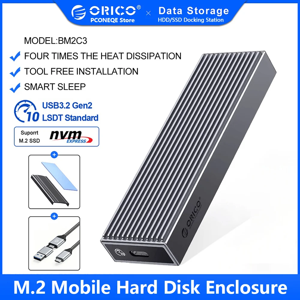 

ORICO M.2 NVMe External Hard Drive USB3.2 Interface Type-c Desktop Computer SSD Solid State With Built-in Cooling nvme enclosure