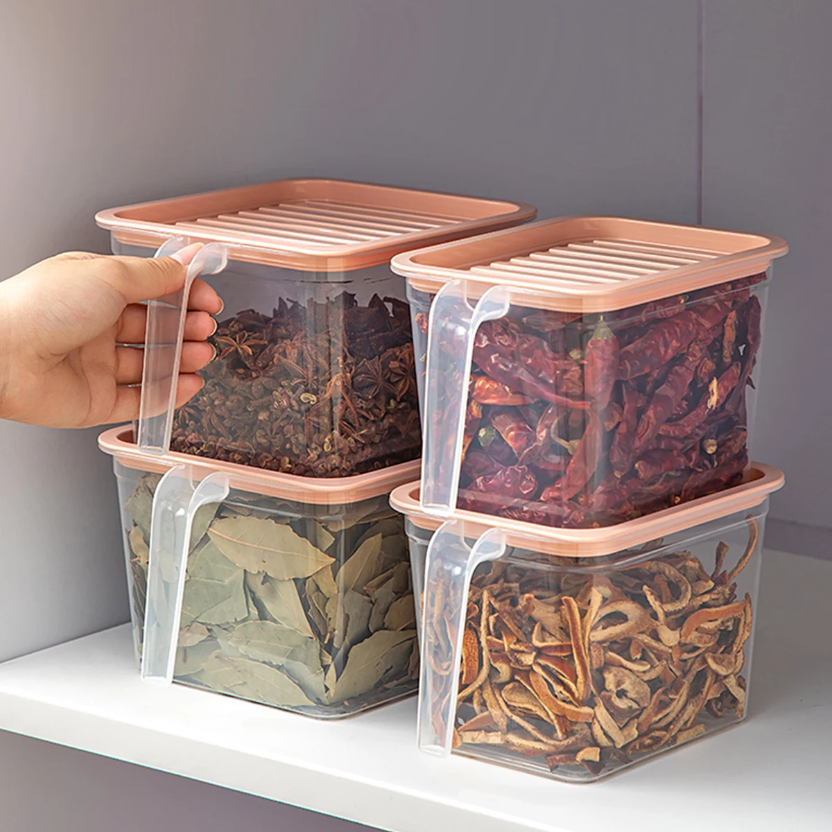 WORTHBUY Food Storage Box Sealed Food Storage Container With Lid Handle Plastic Sealed Fresh-keeping Box Kitchen Spice Organizer