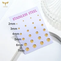 12 Pairs 2-7mm Mixed Size Solid Ball Earrings Set Women Men Stainless Steel Piercing Jewelry Minimalist Big Small Globe Ear Stud 2