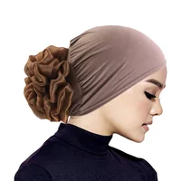 Femmes Hijabs Turban grande fleur tissu élastique bandes de cheveux chapeau bonnet dames musulman solide perte de cheveux écharpe casquette cheveux accessoires 2