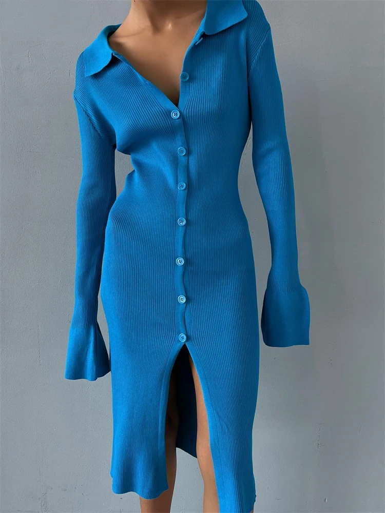 

Uettey Sexy Evening Party Women Knitted Long Sleeve Sweater Dress Midi Bodycon Night Club Pullover Blue Wrap Dress Autumn 2022