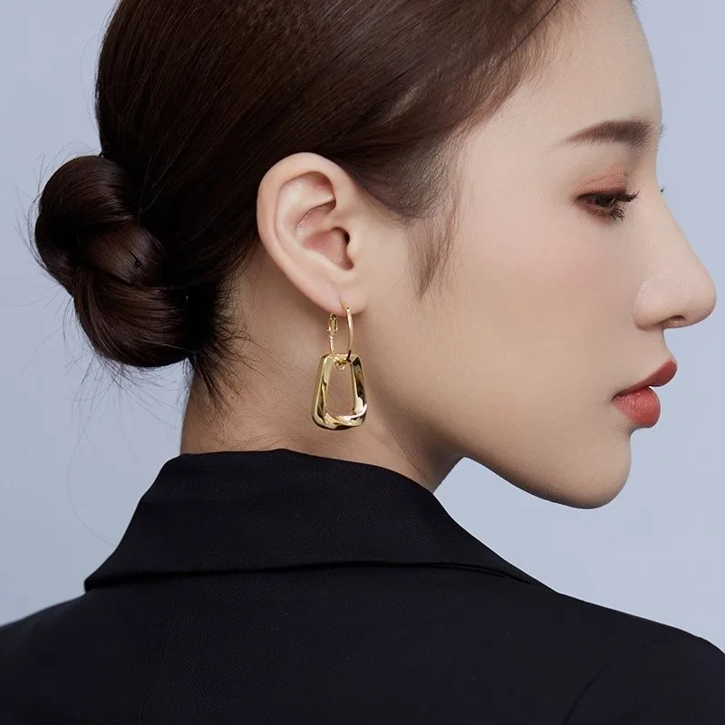 

Европейско-американский стиль, серебро 925 пробы, игла, металлическая текстура, геометрические серьги для женщин, минималистичные высококачественные модные серьги