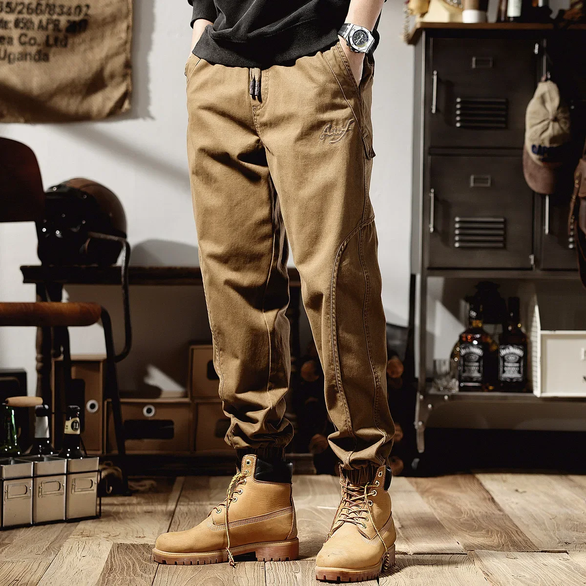 

Casual Workwear Pants Men Autumn American High-end Winter Plus Velvet Ami Khaki Loose Straight Tube Wide-legged Trousers Clothes