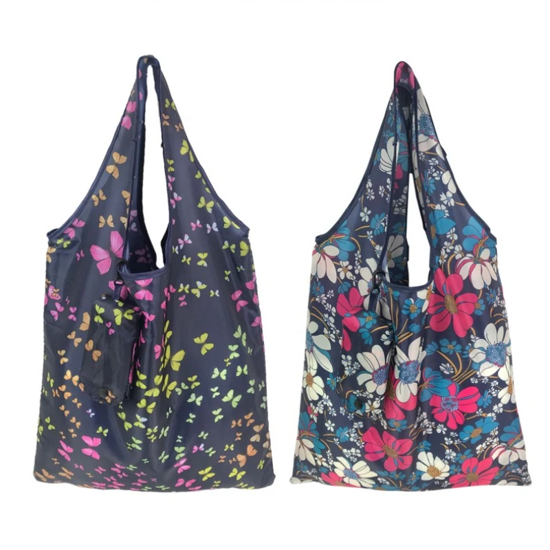 Sac fourre-tout pliable de grande capacité avec imprimé floral, couleurs vives, sac de courses à main dans la main, sac promotionnel réutilisable et écologique