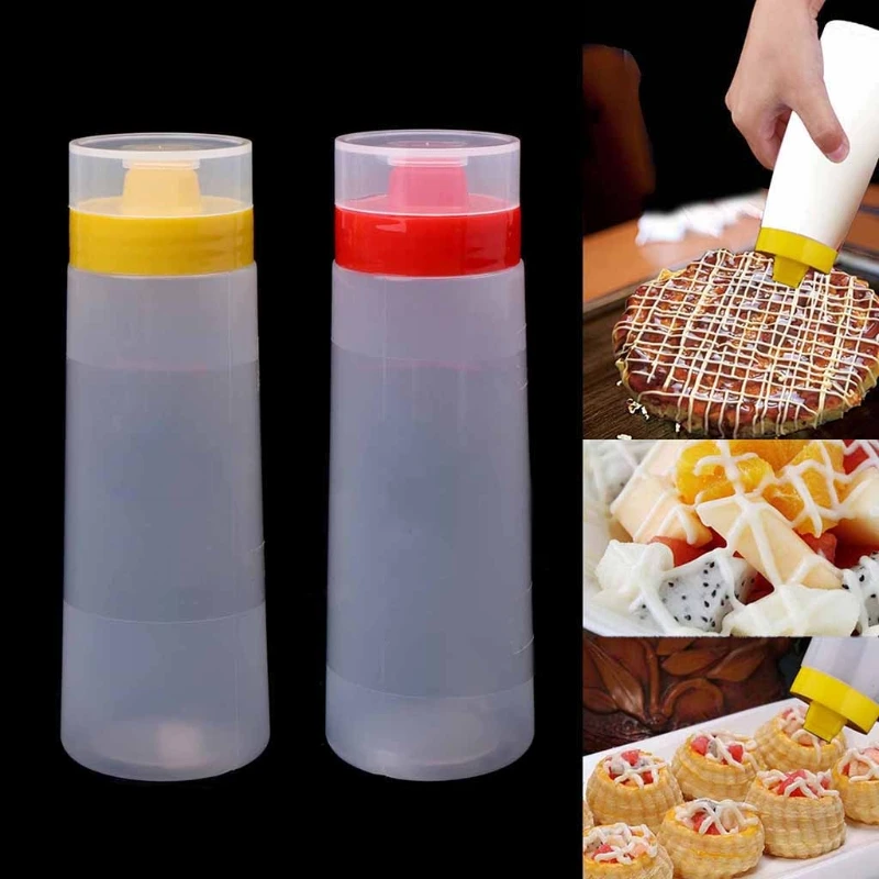 4-Hole Plastic Salad Dressing Squeeze Bottle Condiment Dispenser Ketchup Mustard
