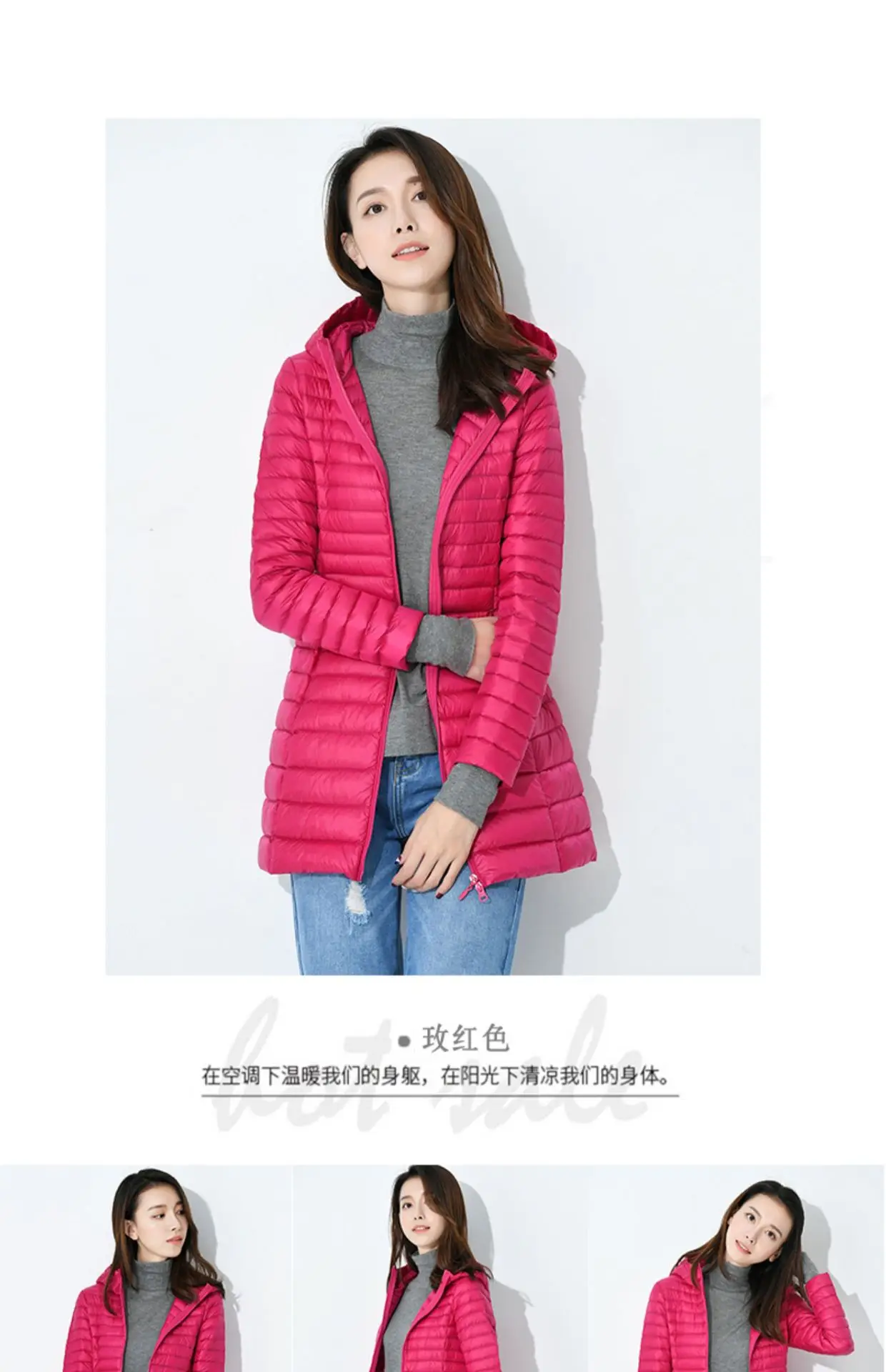 Winter Lightweight Down Jacket Women Mid Length White Duck Down Puffer Coat Woman Portable Slim Fit Fashion Outerwear JK-070