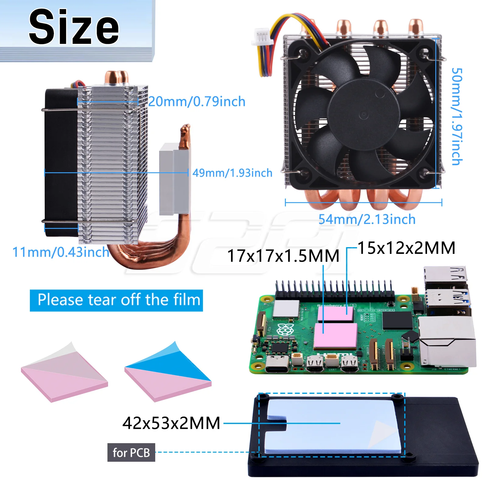 CPU Cooler for Raspberry Pi 5 52Pi Low-Profile Plus