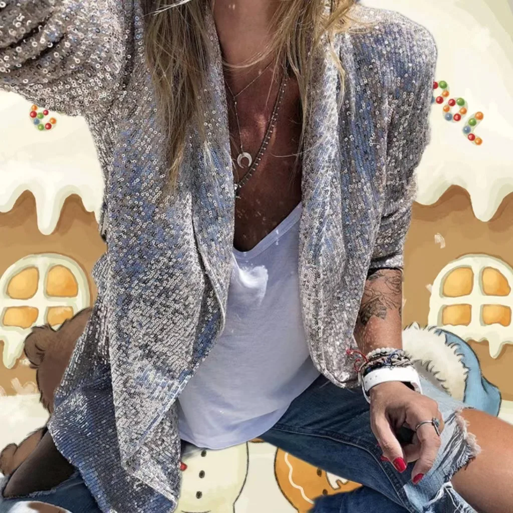 

Spring and Autumn 2024 Women sequins new burst models elegant Coats Ladies solid color Slim type casual small suit jacket female