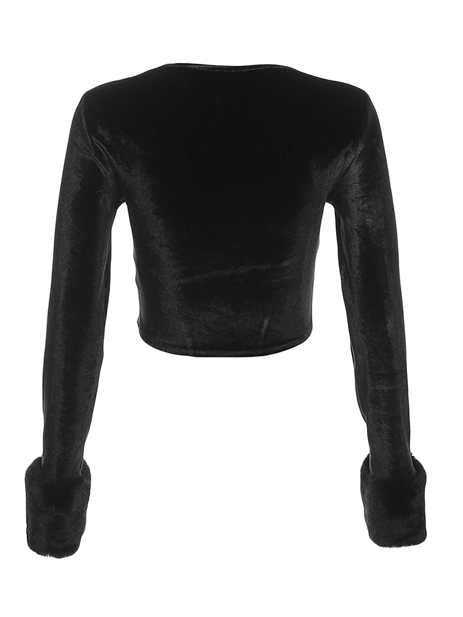 Ladies Stylish Velvet Blouse with Square Neckline and  Fit Design Long Sleeves with Plush Cuffs for Autumn Winter