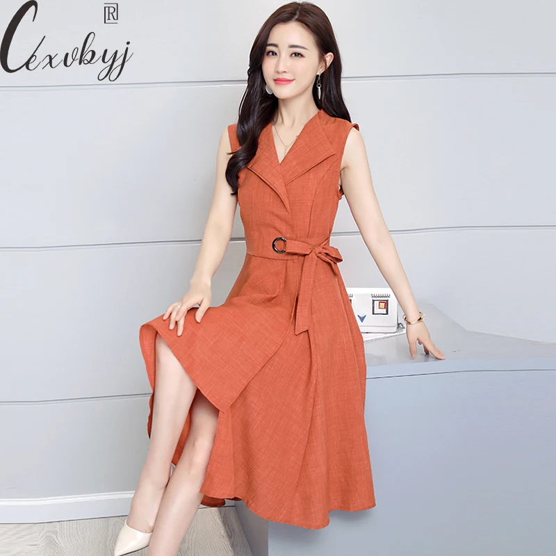

Women Temperament Asymmetrical A-Line Dress 2023 Korean Fashion Sleeveless Bodycon Dress Lace Up Waist Summer Midi Dress M-4XL