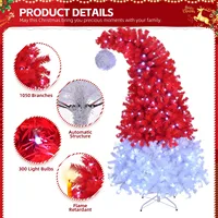6FT Santa Hat Style Pre-lit Indoor Christmas Tree Hinged Artificial with Light 5