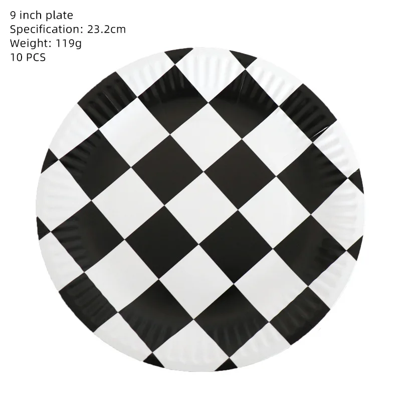 Race Party Theme Party Supplies Black And White Plaid Birthday Disposable Paper Cups Paper Plates Decorations