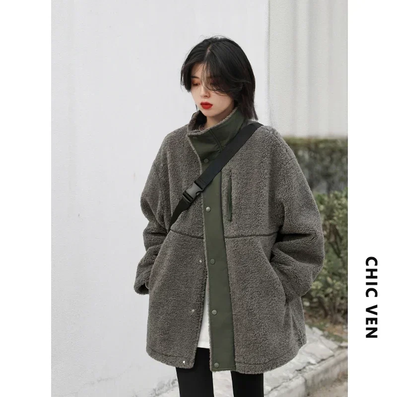 CHIC VEN 여성 재킷 코트 두꺼운 따뜻한 캐주얼 양털 인조 모피 여성 오버코트 루즈 아우터웨어 여성 상의 가을 겨울 2025