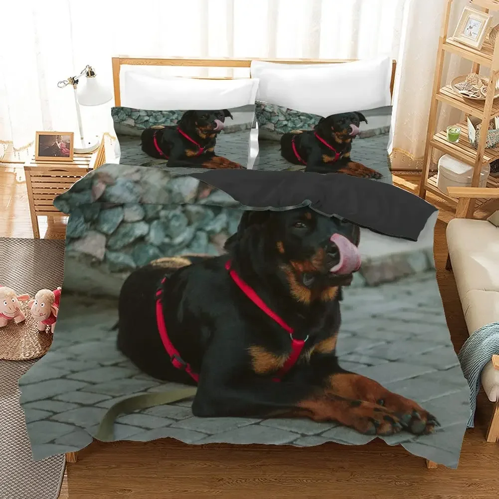 Rottweiler Duvet Cover Twin Black Rottweiler Twin Bedding Set Animal Theme for Dog Lover Polyester Double Queen King Quilt Cover 4