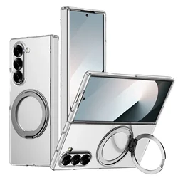 360° Rotating Magnetic Holder Transparent Shockproof Phone Case with Wireless Charging Compatibility for Galaxy Z Fold 8Ultra (Gray Holder)