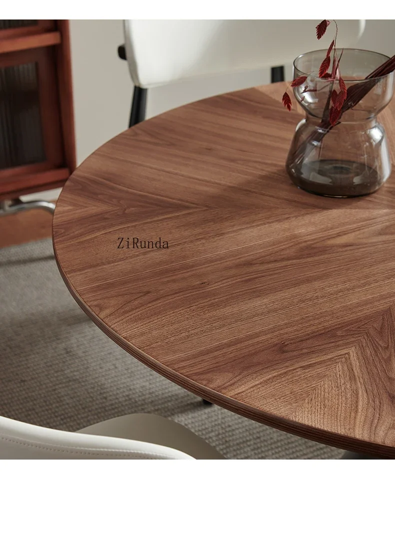 Description Picture 6 of itemSolid Wood Dining Table Retro Style Round Table Medieval House Home Apartment French Mesas De Comedor Black Walnut Living Room