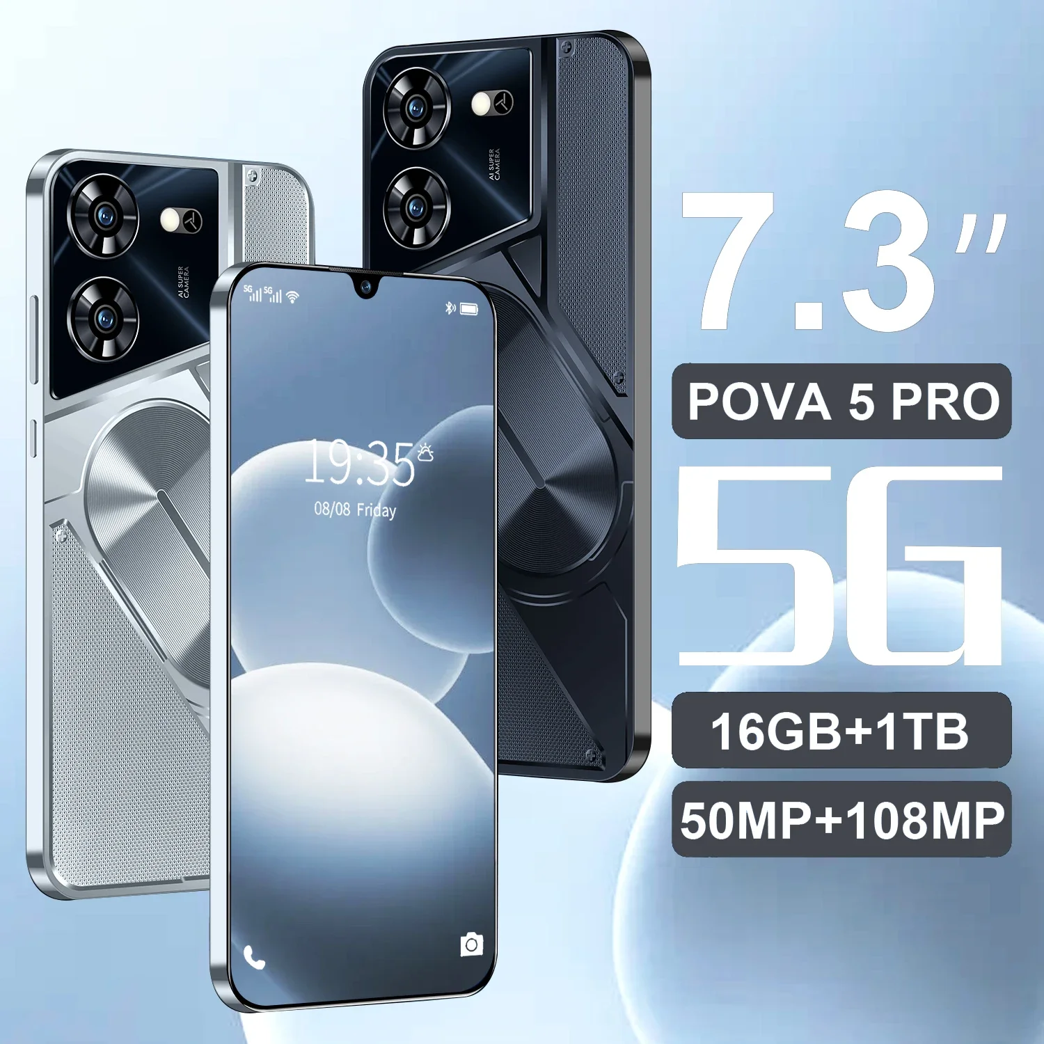Global Pova 5 Pro 7.3HD Screen 16GB+1TB 6800Mah Android 14 Celulare Dual Sim Face Unlocked 5G Original Mobile Phone tablet