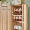 Fluted Shoe Storage Cabinet with 2 Sliding Doors, 6-Tier Adjustable Shelves, 60" Tall Large Shoe Organizer, Wooden Shoe Rack 5