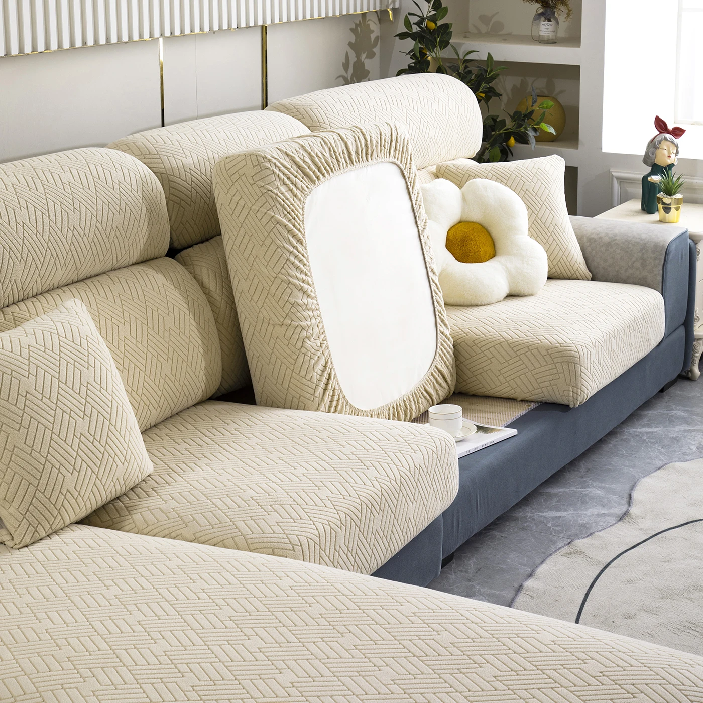 Jacquard Sofa Cushion Cover for Living Room Thicken Seat Chair Cover Adjustable Couch Cover Pets Kids Furniture Protector 4