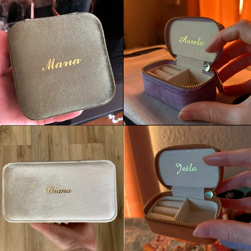 TAIMY Vintage Velvet Travel Jewelry Storage Ring Box Flip with Mirror Organizer Support Logo Custom Retro Green Jewelry Box - Image 6