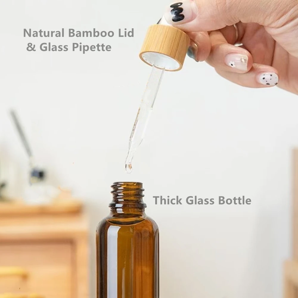 Empty 30ml Amber Glass Dropper Bottles with Glass Eye Dropper Pipette 6pcs