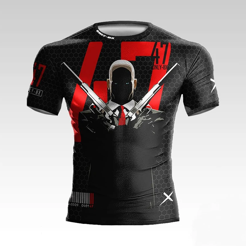 

Black Agent 47 Print Fashion Men's T-shirt 2023 Summer New Short-Sleeved Sweatshirt Pullover Top Outdoor Running Fitness Clothes