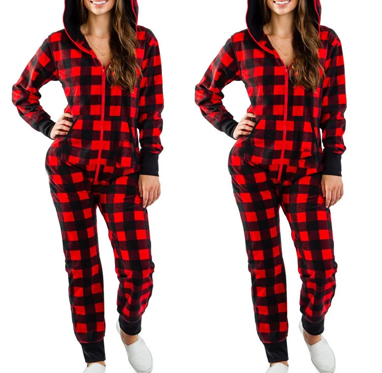 Christmas Jumpsuit 2023 Autumn Winter Couple Fashion Striped Elk Print Casual Hooded Pocket Design Home Pajama Jumpsuit 1PCS