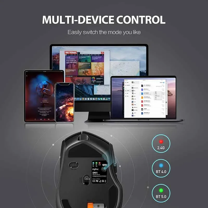 Wireless Mouse INPHIC DR01 Bluetooth Rechargeable Office Lightweight Portable Three-mode Laptop IPad Universal Ergonomic