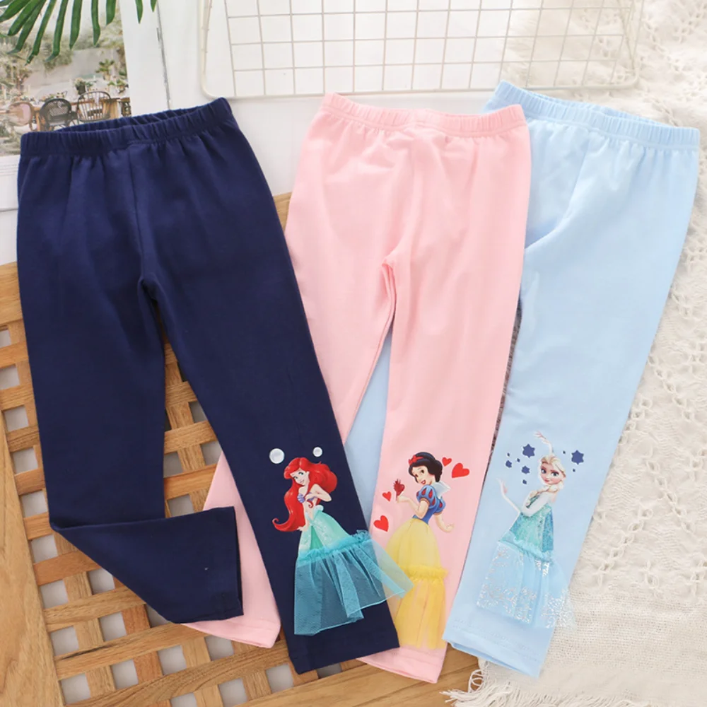 

Girls Frozen Elsa Elastic Bottom Pants Cartoon Print Leggings Spring Autumn Summer Children's Skinny Legging for Kids 2-11 Years