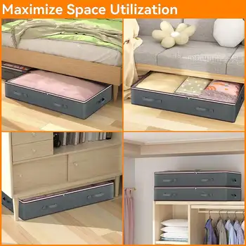 Under Bed Storage Bags - Grey, Large Capacity, Foldable with Durable Handles for Clothes, Bedding & Toys. 2
