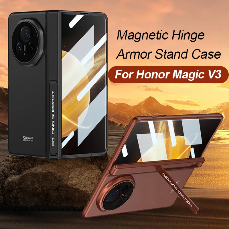 Magnetic Hinge Bracket Armor Case For Honor Magic V3 Outer Screen Glass Protecti