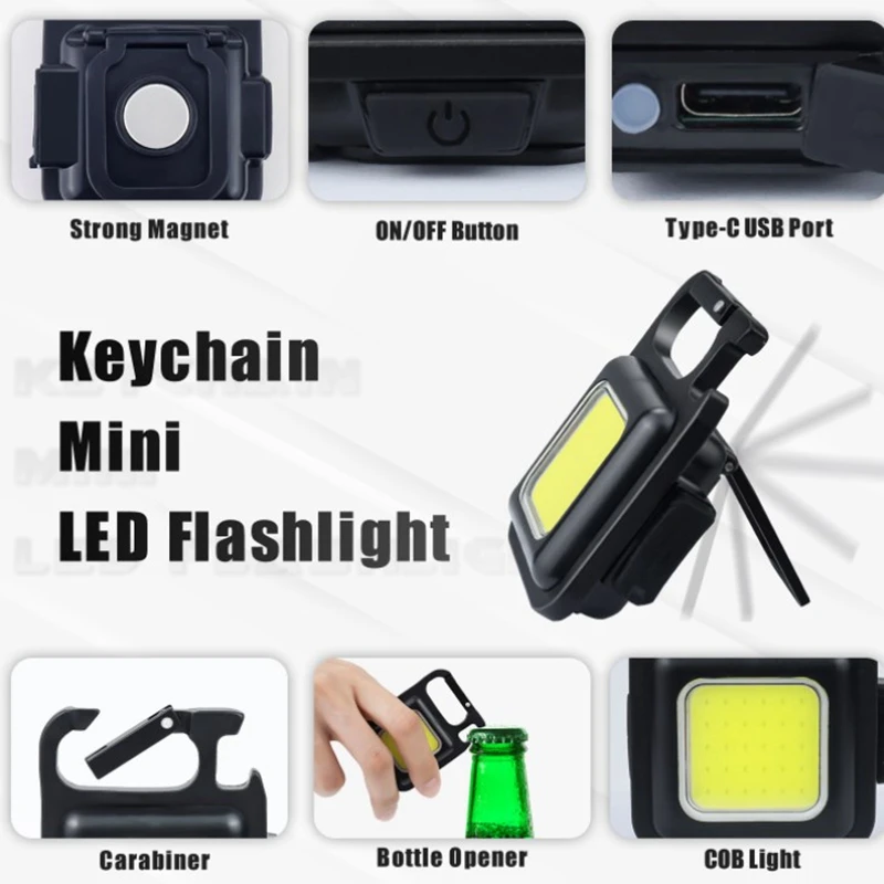 

LED Flashlight COB Flood Emergency Light Multifunctional Bottle Opener Folding Magnetic Camping Backpack Hanging Light
