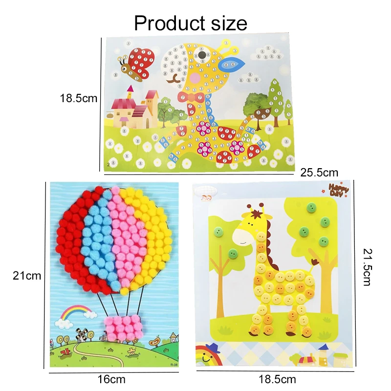 Children DIY Stickers Toys Button/Pompom/Diamond Early Education Kids Puzzle Handmade Creative Painting 3-6 Years Old Gifts TMZ 2