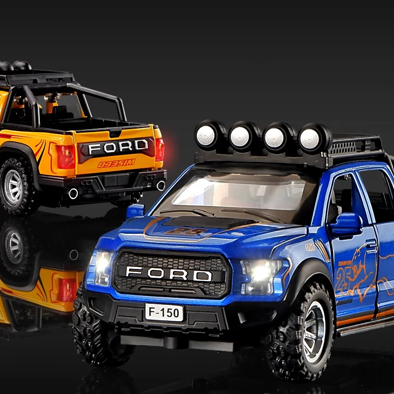 1/32 Raptor F-150 Off-road vehicle Alloy Truck SUV Car Diecast Model Metal Toy Pull Back Collection removable Sound Light gifts 6