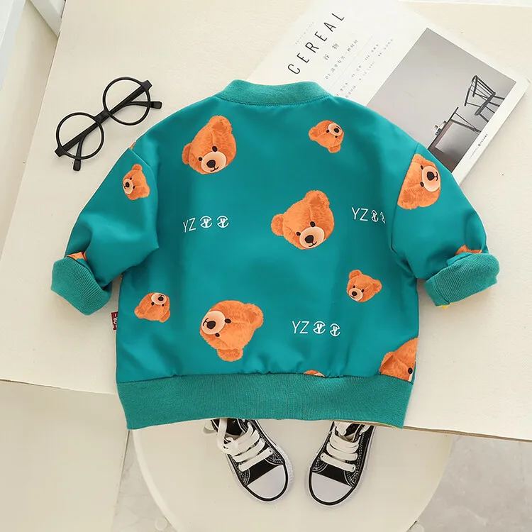 Kids Baby Boys Outerwears Spring Autumn Cartoon Bear Reversible Cotton Toddler Boys Coat Zipper Children Jacket