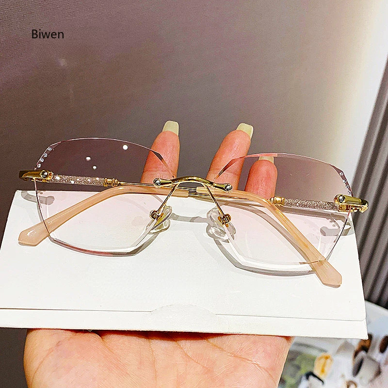 Women Trendy Reading Glasses with Diamond Unisex Blue Light Blocking Diopter Eyewear Luxury Fashion Rimless Far Sight Eyeglasses 3