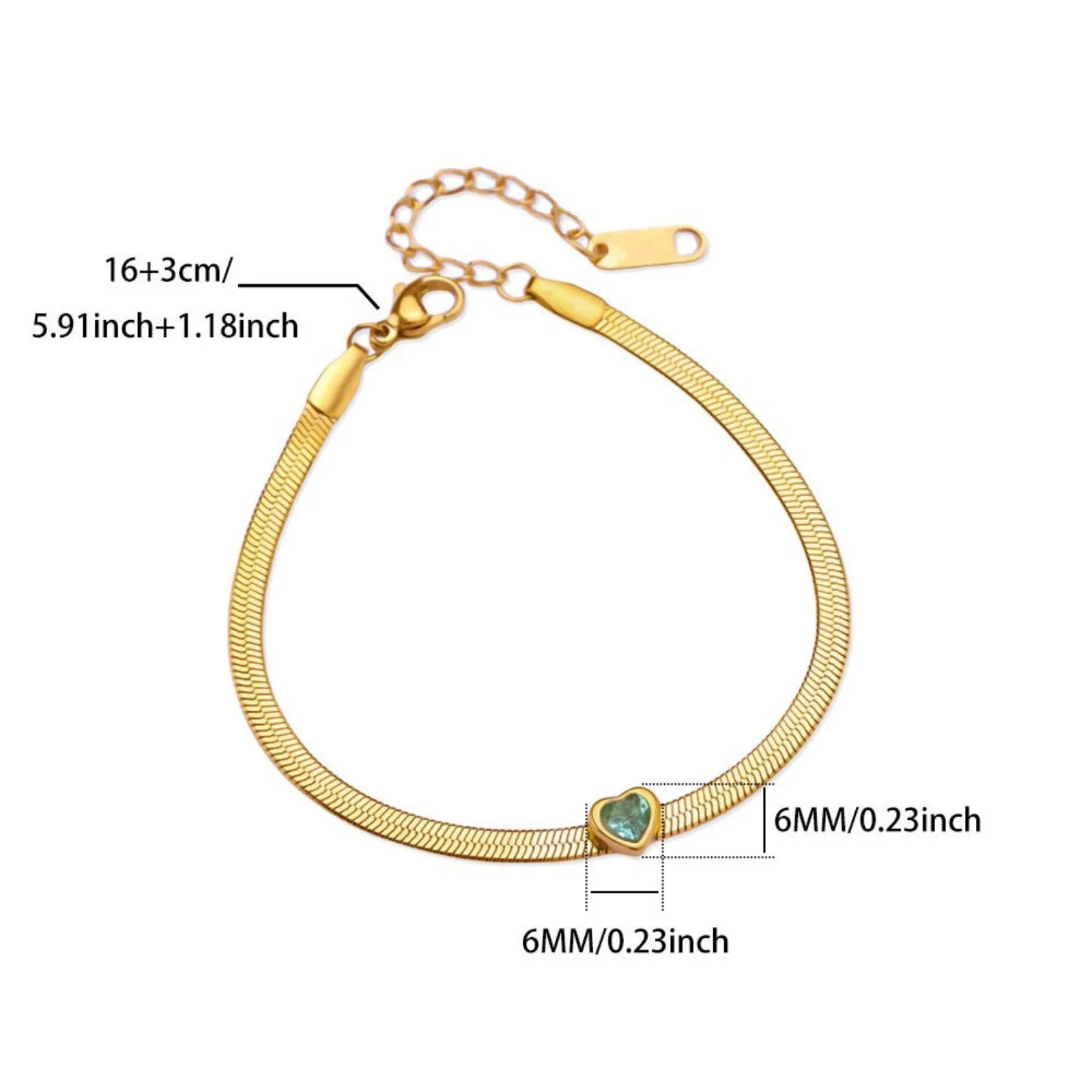 Flache Schlangenketten-Armbänder 18K Vergoldet 304 Edelstahl & Strass Damen Geburtsstein Stilvolles Geschenk-Schmuckstück 16cm lang – Detail 10