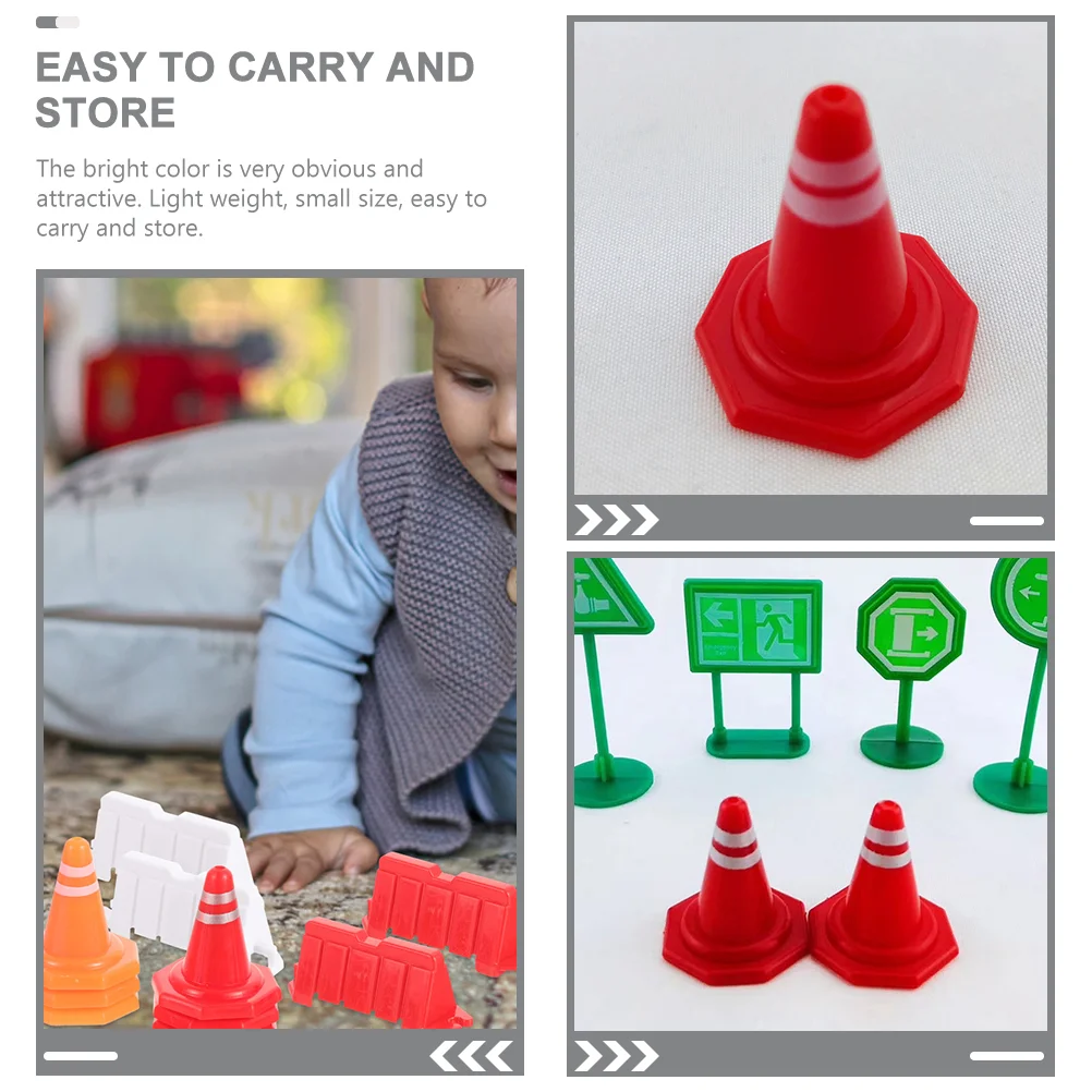 50 Pcs Traffic Sign Toys Mini Cones Road Street Signs Simulation Roadblocks Toy Traffic Barricade Toys Construction Sign