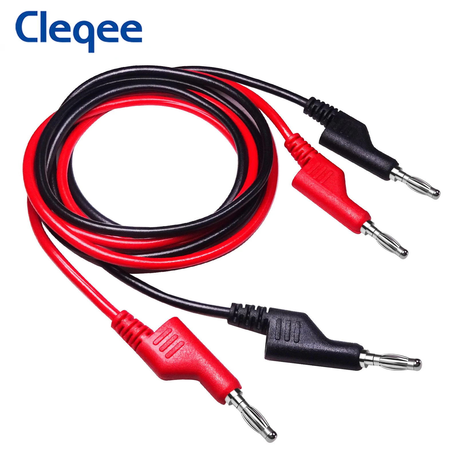 Cleqee P1036 2PCS Dual 4mm Stackable Banana Plug Multimeter Test Leads 1m Electrical Test Cables Red/Black 1000V 15A