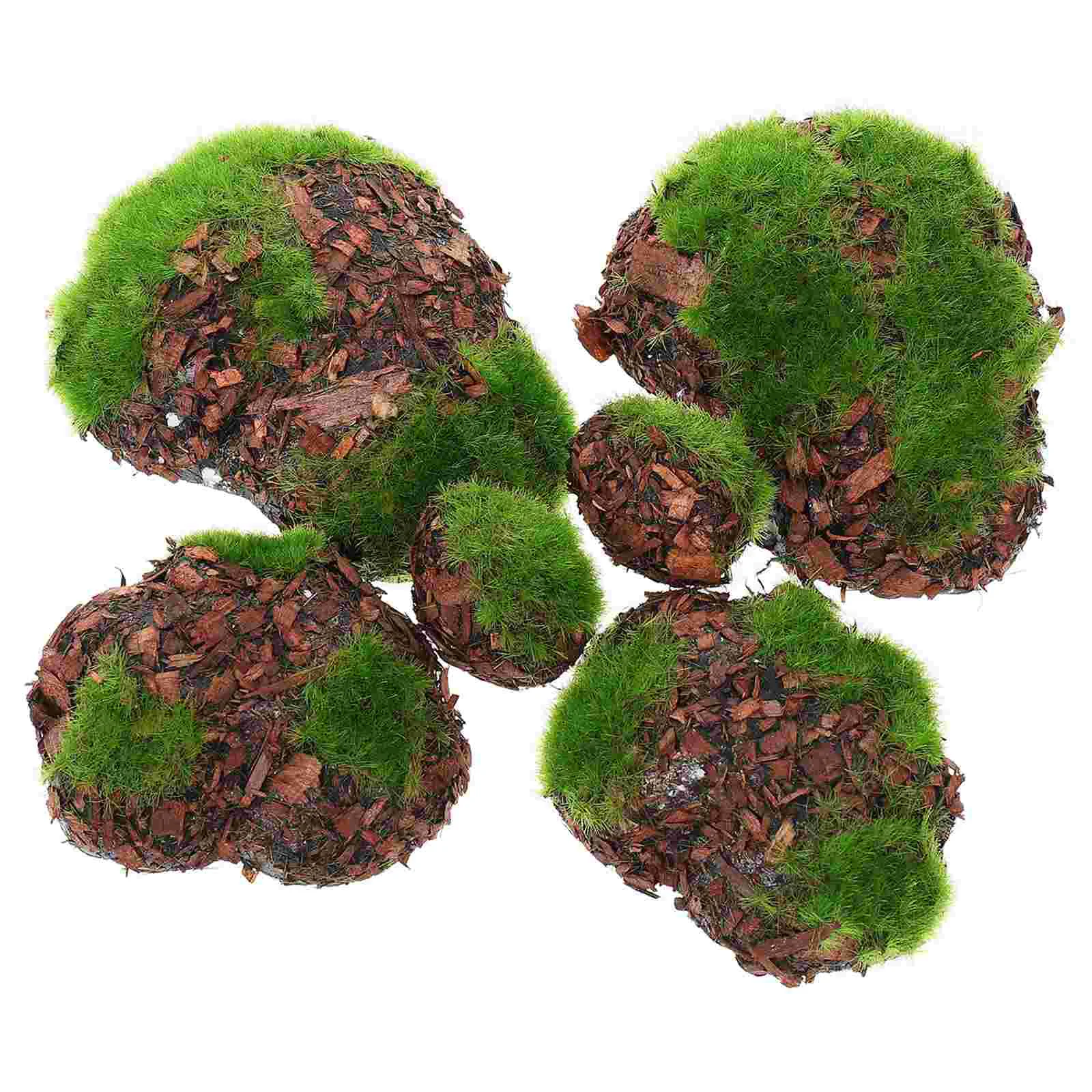 

6pcs Lovely Micro Landscape Adornments Fish Tank Mossy Stones Mossy Balls