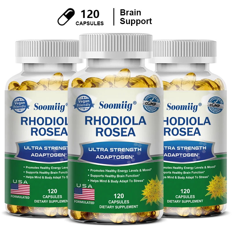 

Vegan Rhodiola Rosea Extract Capsules Improve Stress, Brain Health, Muscle Growth and Strength, Immunity Supplement