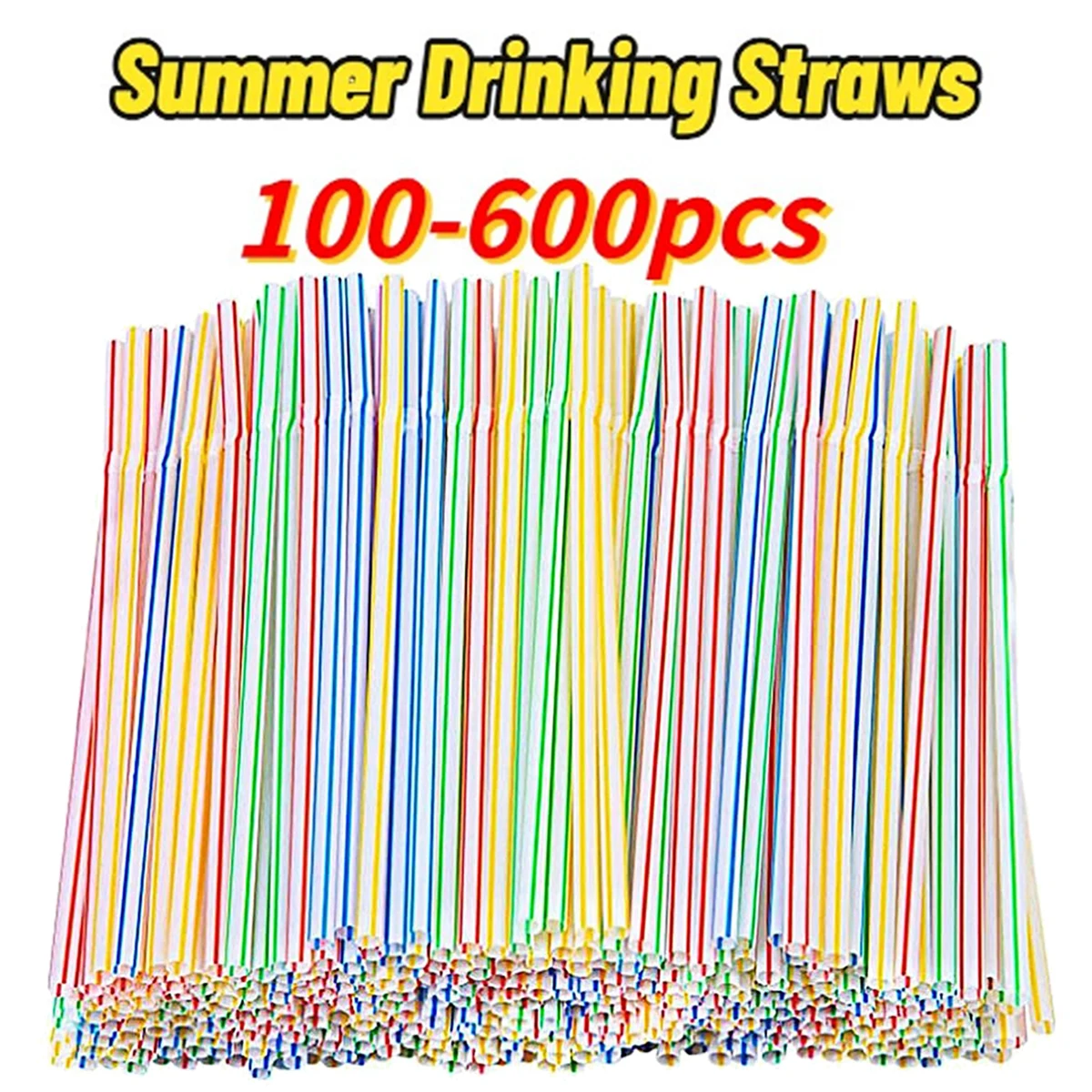 600 Pcs Disposable Plastic Drinking Straws Multi-Colored Striped Bendable Elbow Straws Party Event Alike Supplies Color Random
