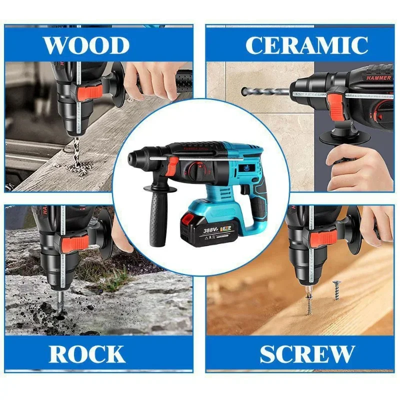 18V Cordless Rotary Hammer Drill 4 Functions Electric Brushless Hammer 27mm Impact Drill Fit for Makita 18V Battery 6
