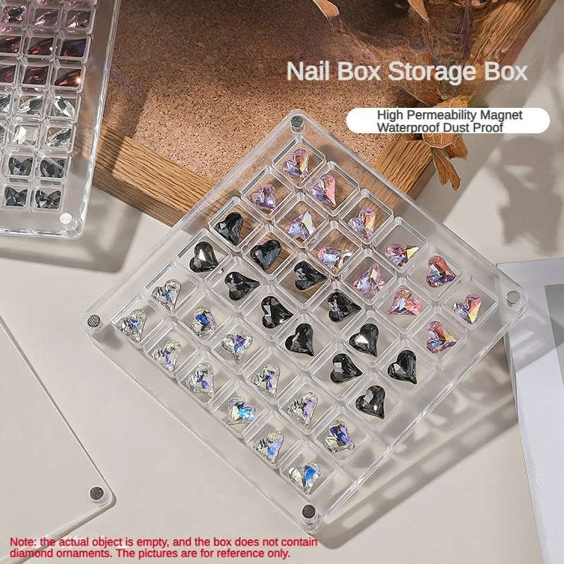 

Acrylic Nail Art Rhinestones Storage Box 36/64/100 Grids Transparent Manicure Crystal Diamond Art Decorations Jewelry Organizer