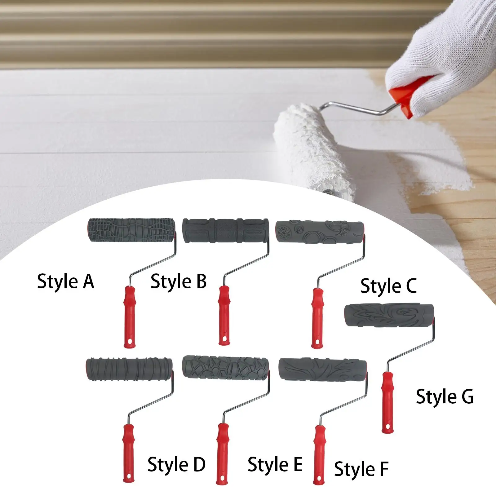 10'' Pattern Paint Roller Lightweight Comfortable Handle Embossing Texture Roller for Household Cupboard Cabinet Wall Furniture