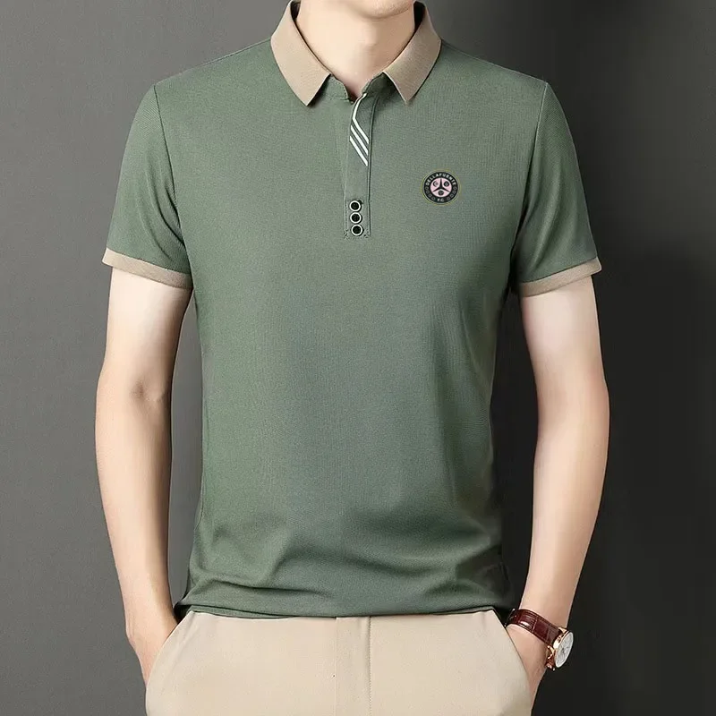 

New short sleeved golf T-shirt for men's spring/summer, casual short sleeved top, solid color minimalist polo shirt for men