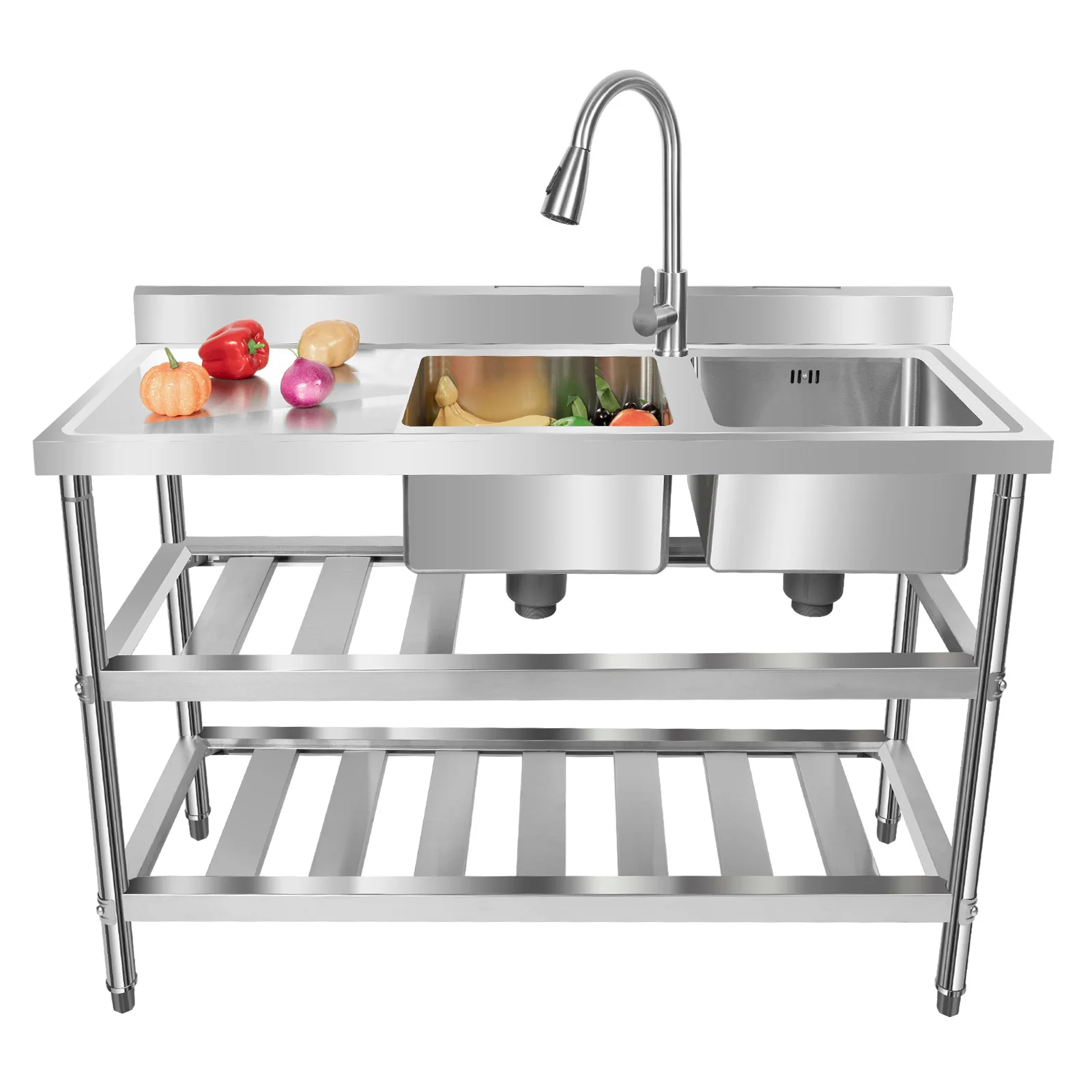 Commercial Restaurant Stainless Steel Utility Free-standing Kitchen Sink 120x45x81cm