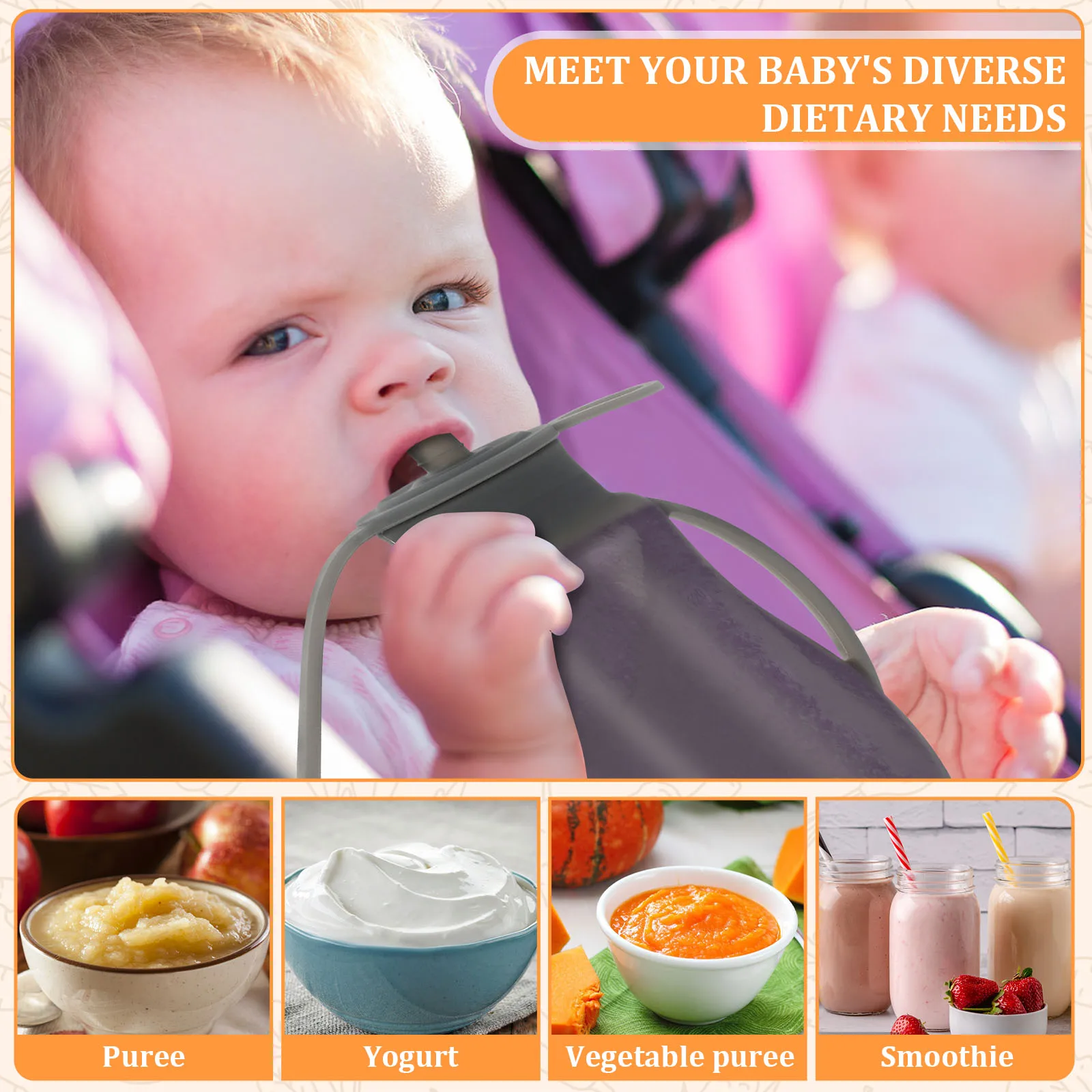 Baby Feeding Pouches 2Pcs Silicone Baby Food Pouches Easy to Carry Use Food Storage Visual for Home Use baby food storage containers,food pouch